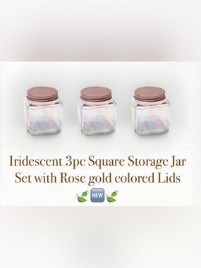 Square Iridescent glass jar with a rose gold lid Set of 3 ~New~
